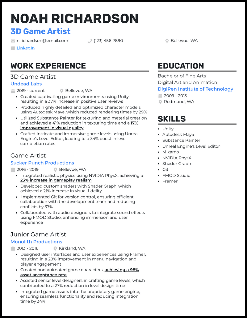 3D Artist Resume Examples to Win the Job in 2024