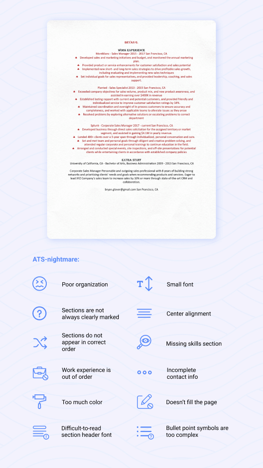 ATS nightmare resume example