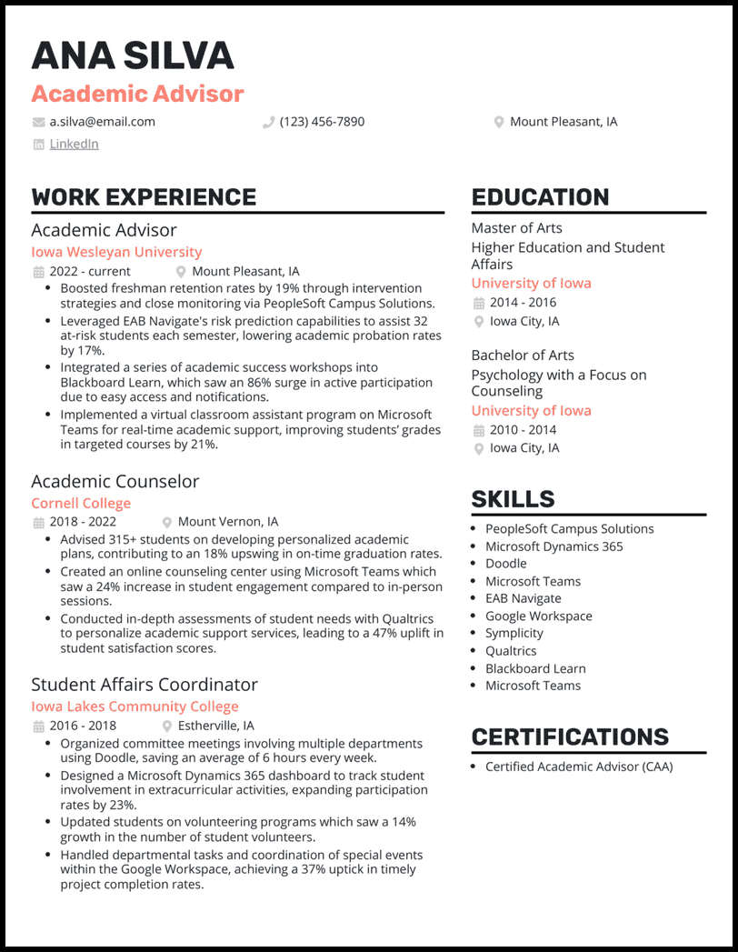 13 Academic Advisor Resume Examples - Academic Advisor 3 Salmon Resume Example 