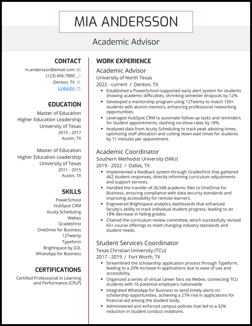 13 Academic Advisor Resume Examples - Academic Advisor 5 Red Brown Resume Example 