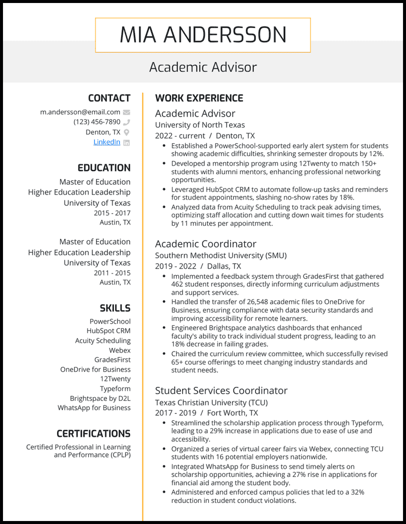 13 Academic Advisor Resume Examples That Worked in 2026