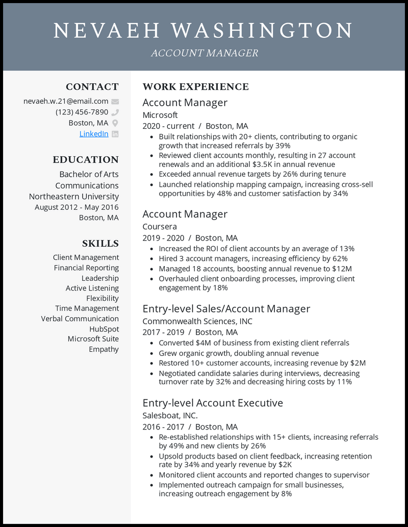 Account Manager resume example