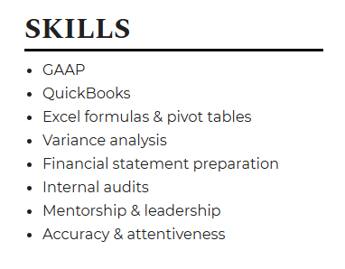 Accountant resume skills generated with AI