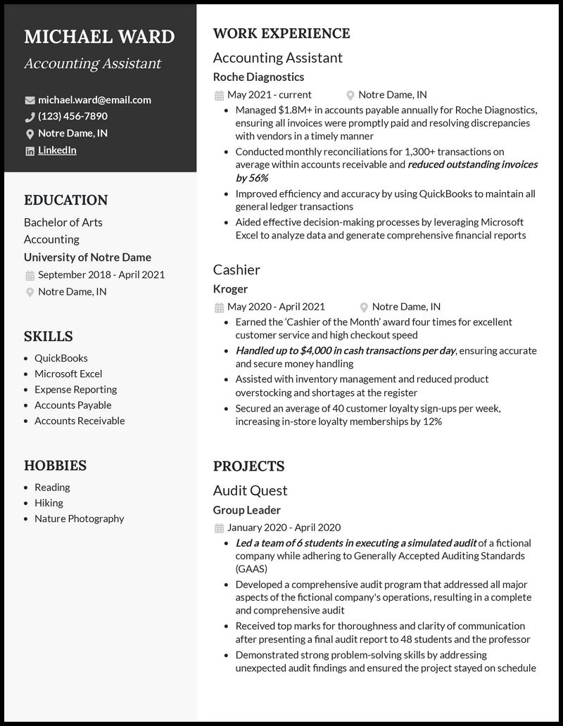 Accounting assistant resume example with 2 years experience