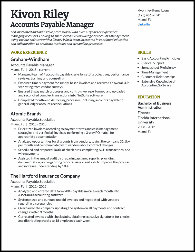 9 Accounts Payable Resume Examples - Accounts Payable Manager Olive Resume Example 