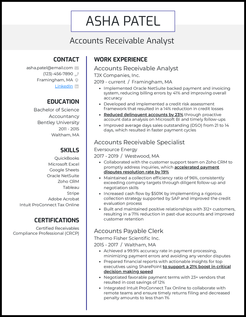 12 Accounts Receivable Resume Examples - Accounts Receivable Analyst Royal Blue Resume Example 