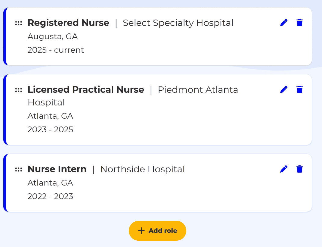 BeamJobs nursing work experience section