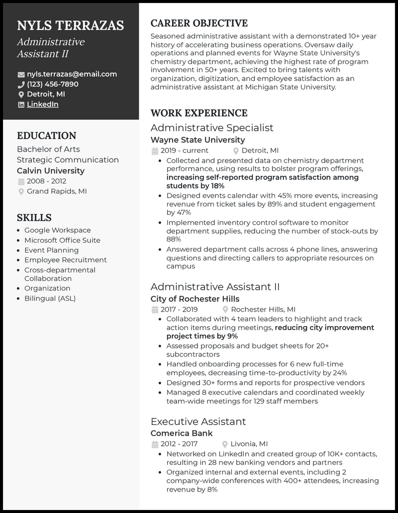 Administrative assistant ii resume example with no experience