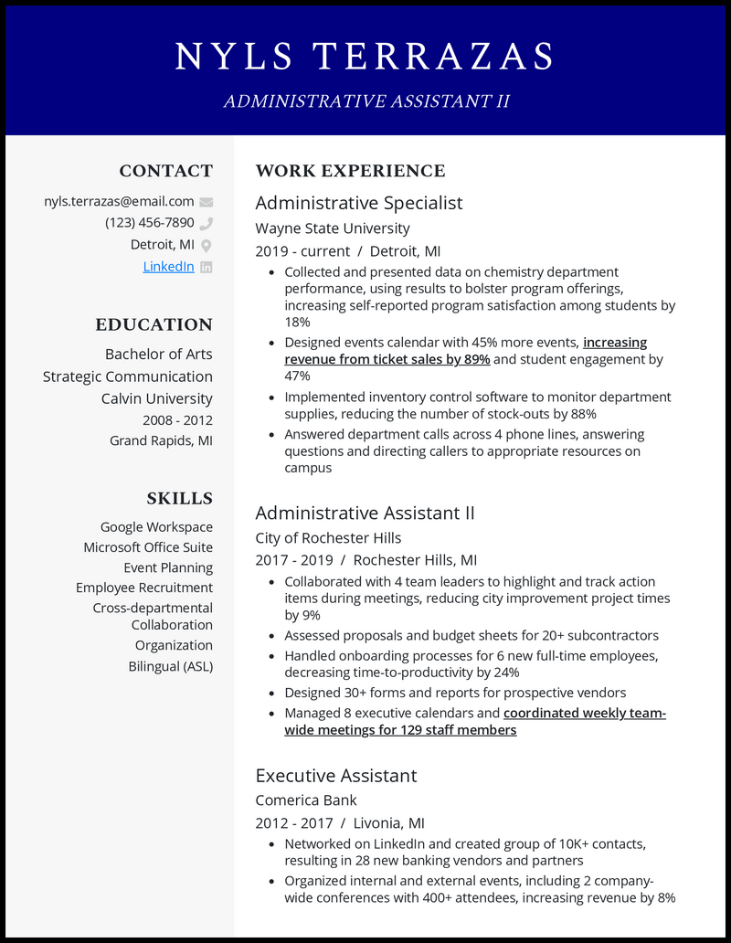 Clean administrative assistant ii resume example