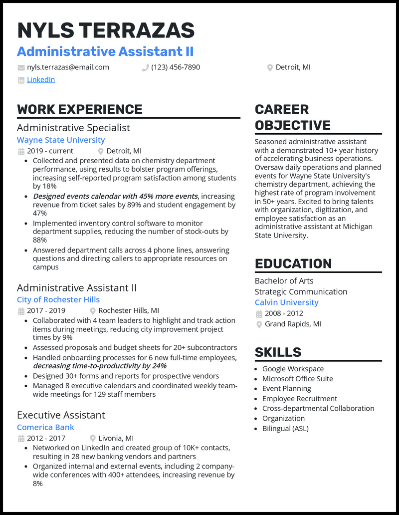 Elegant administrative assistant ii resume example