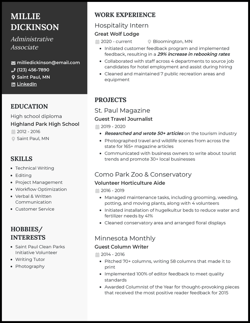 Administrative associate resume example with 4+ years experience