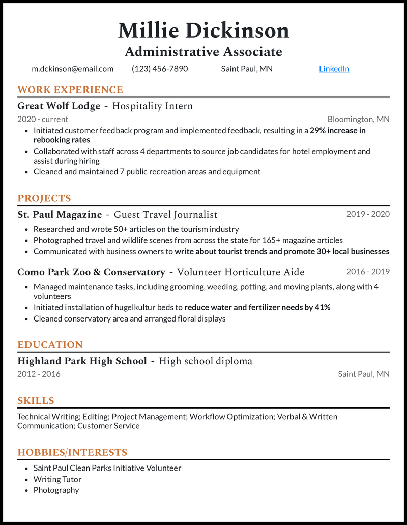 administrative associate resume example