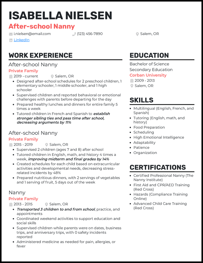 Resume Sample For Nanny Resume Letter Vrogue Co   After School Nanny Resume Example 