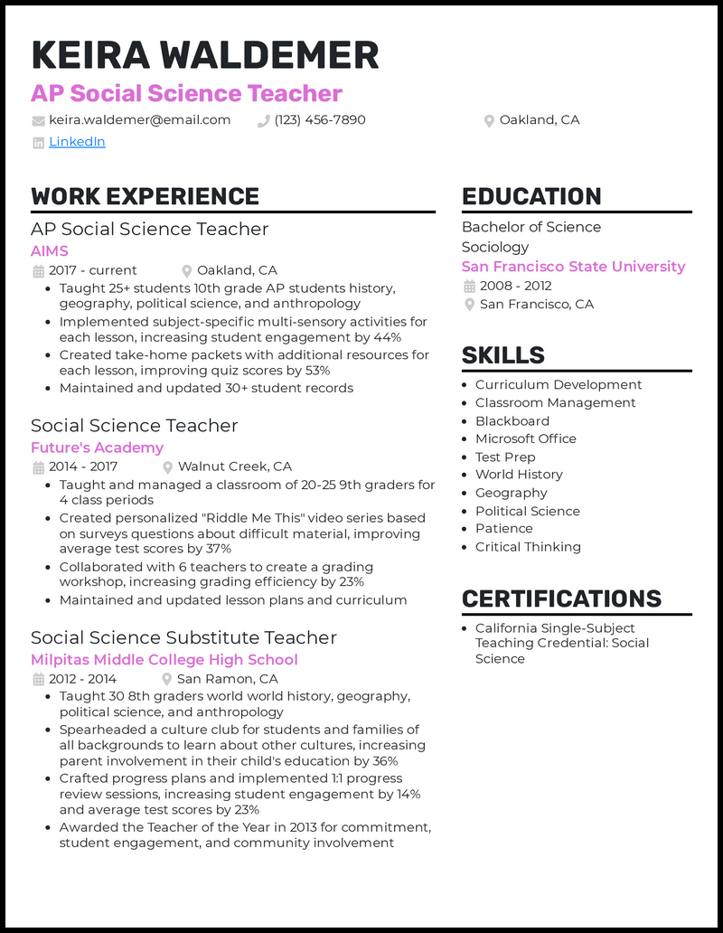 22 Teacher Resume Examples That Worked in 2024