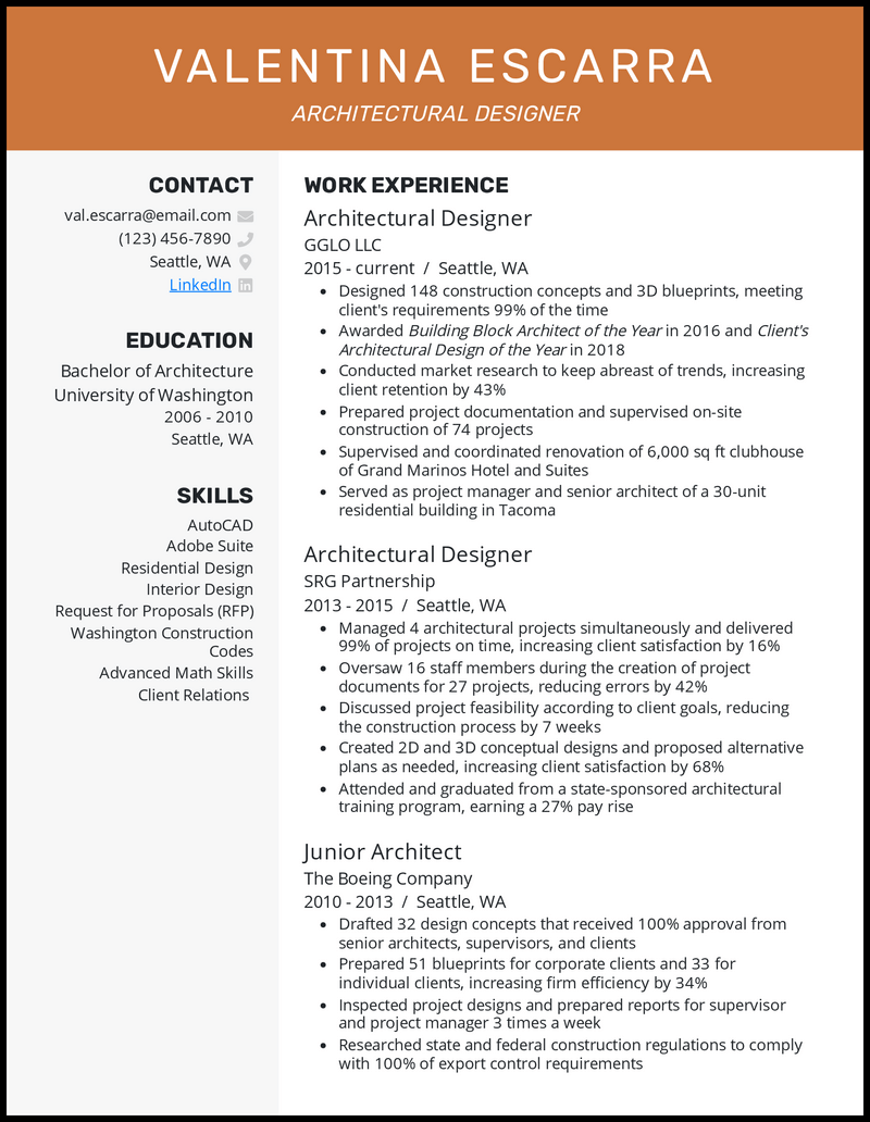 Architectural Resume Sample