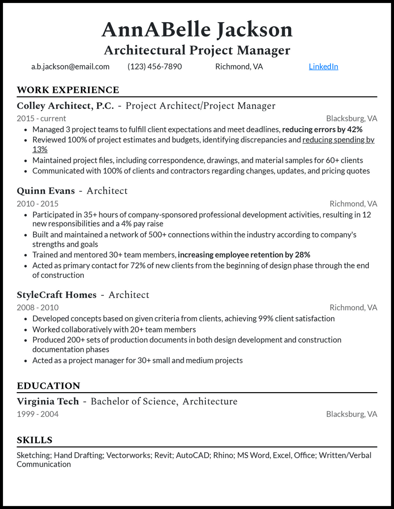 3 Architectural Project Manager Resume Examples in 2024