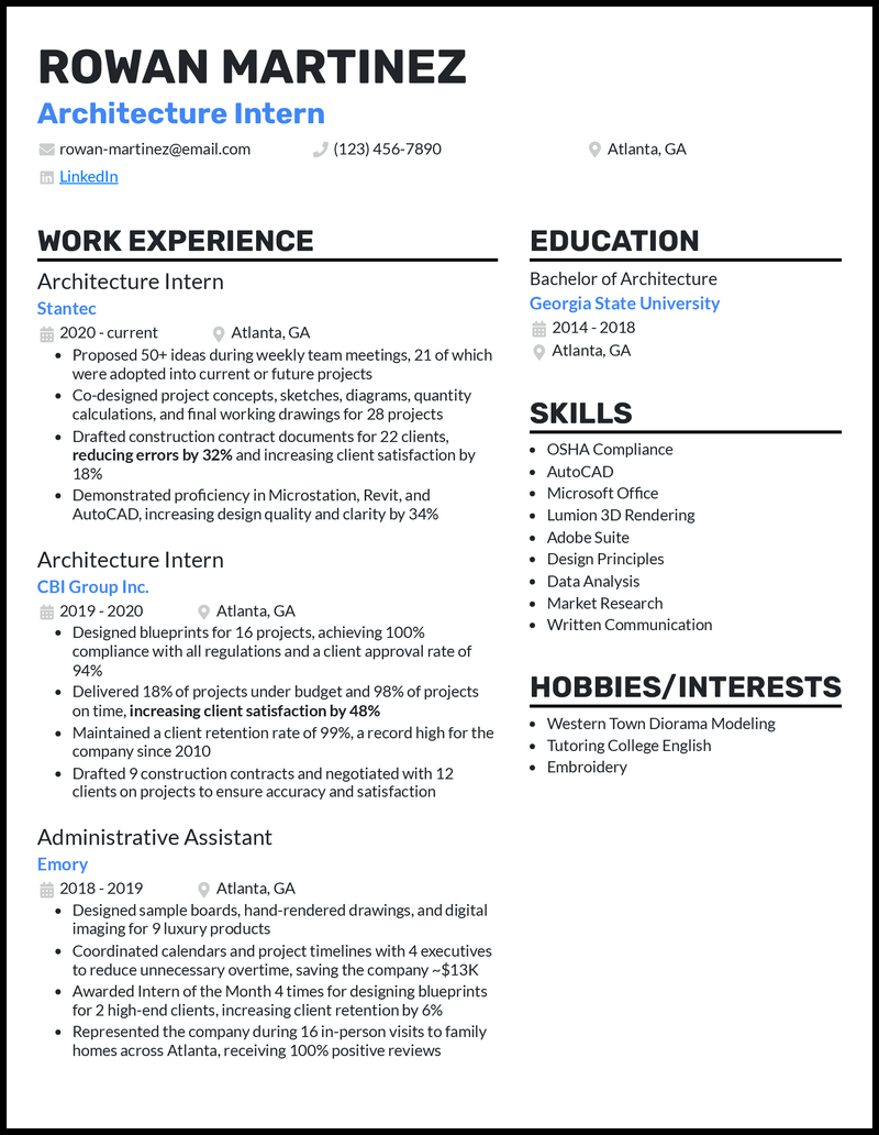 5 Architecture Intern Resume Examples For 2024   Architecture Intern Standout Resume Example 