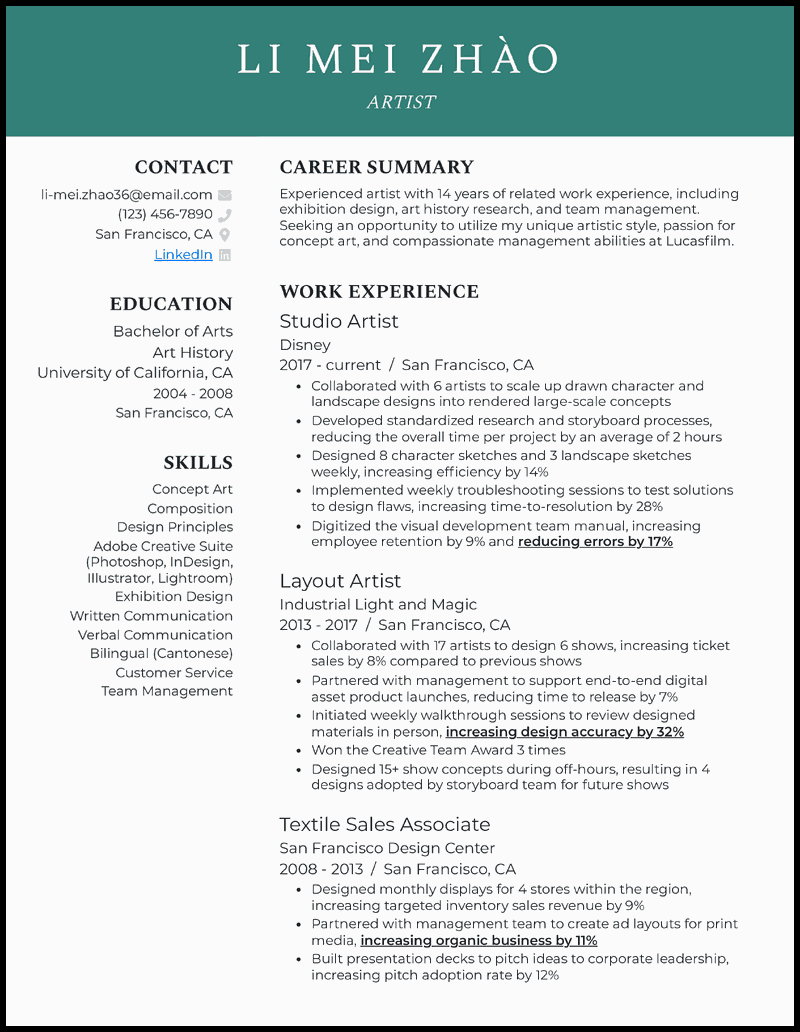 7 Artist Resume Examples Templates   Artist Resume Example 