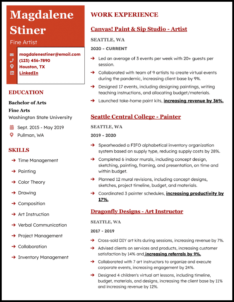 Artist Word resume template