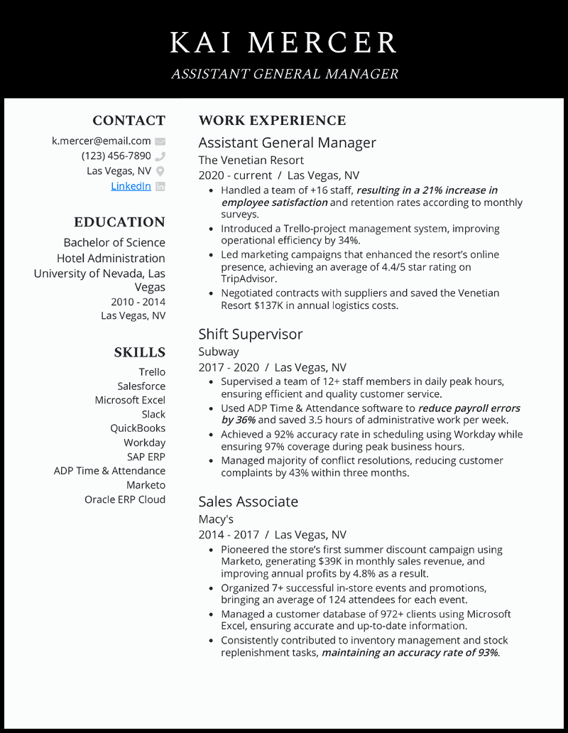 11 Assistant Manager Resume Examples - Assistant General Manager Black Resume Example 