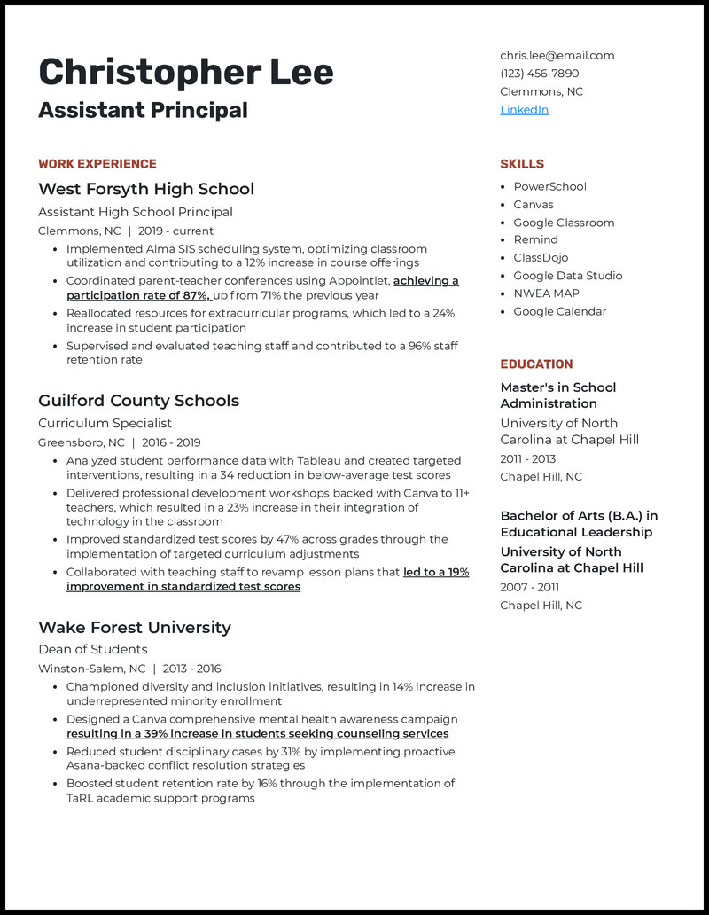 7 Principal Resume Examples to - Assistant Principal Red Brown Resume Example 