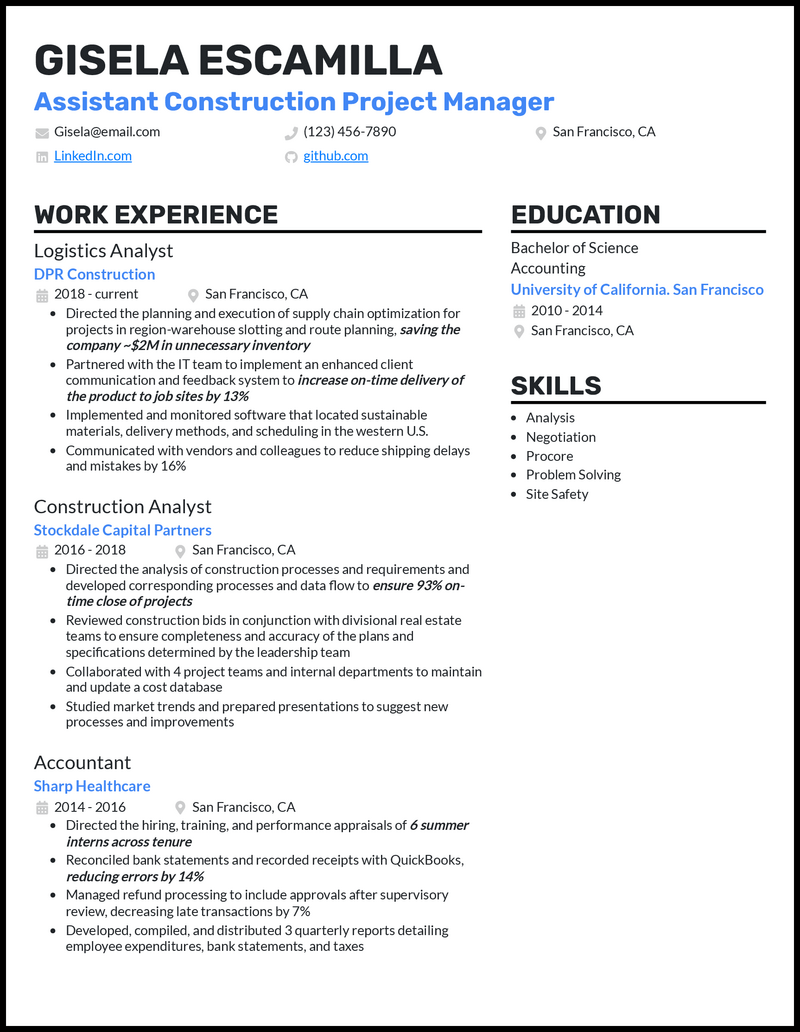 5 Assistant Project Manager Construction Resume Samples