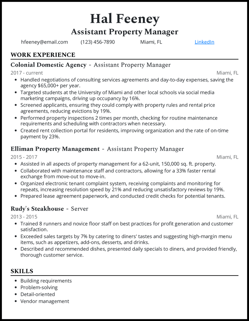 Assistant Property Manager Resume Description