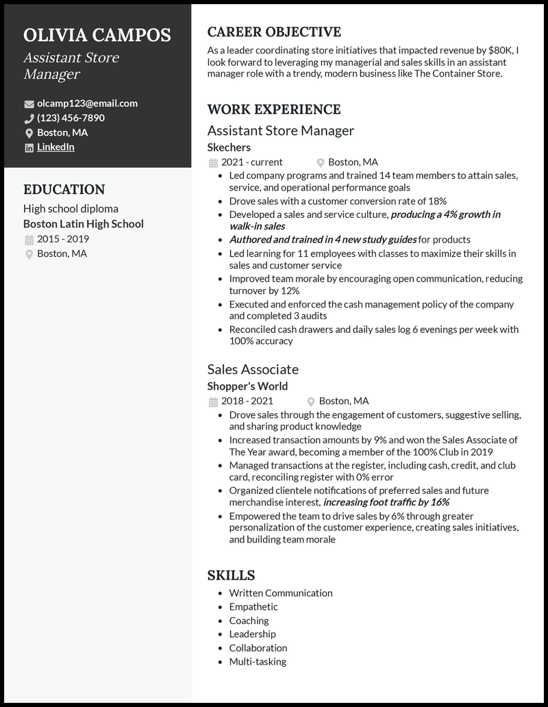 3 Assistant Store Manager Resume Examples For 2024   Assistant Store Manager Elegant Resume Example 