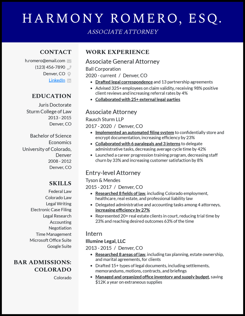 Formal associate attorney resume example