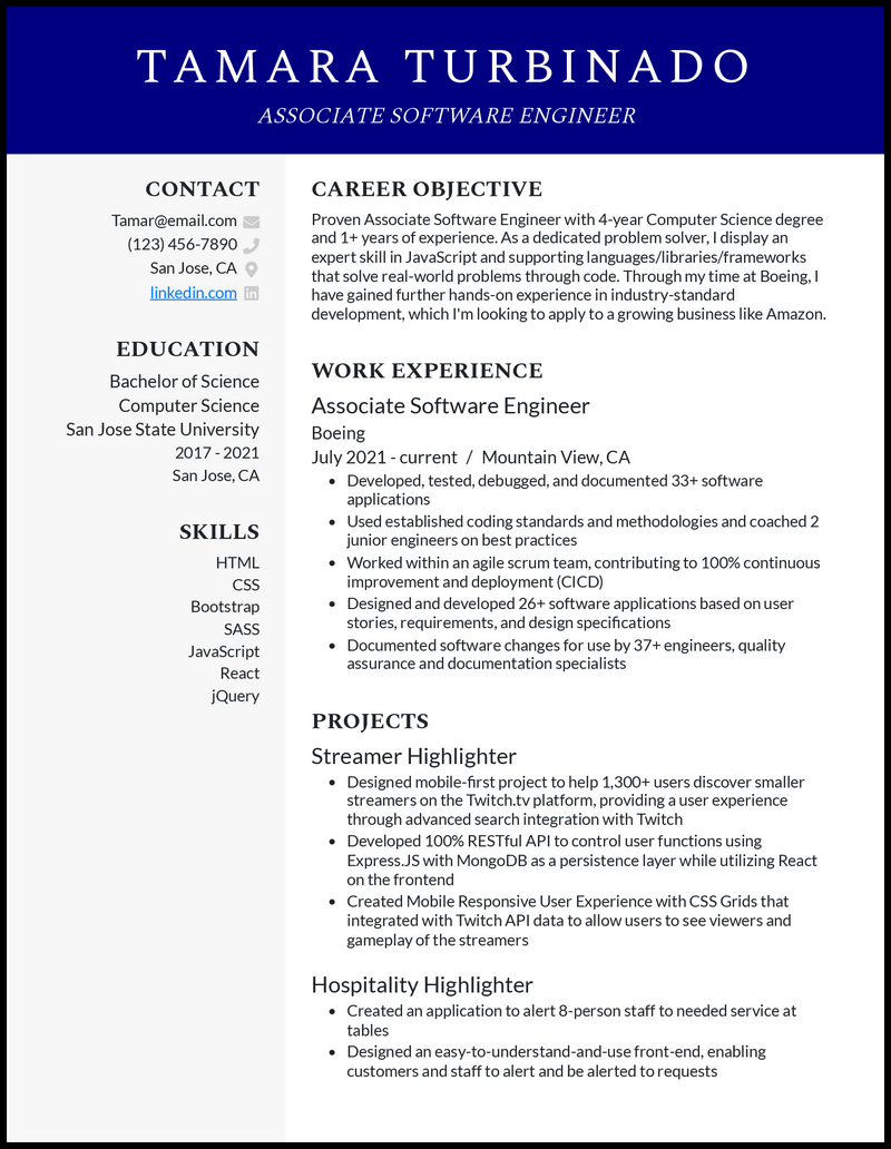 Clean associate software engineer resume sample