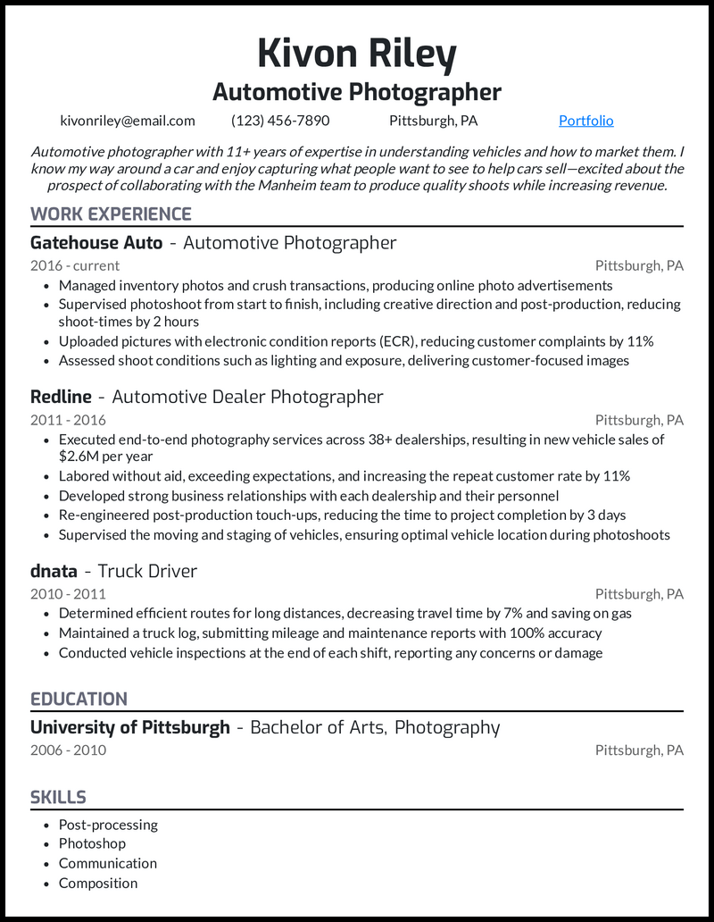 11 Real Photographer Resume Examples - Automotive Photographer Gray Resume Example 