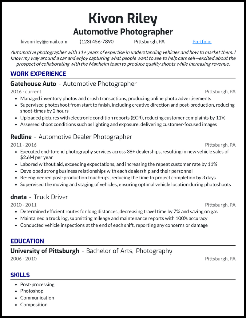 11 Real Photographer Resume Examples - Automotive Photographer Royal Blue Resume Example 