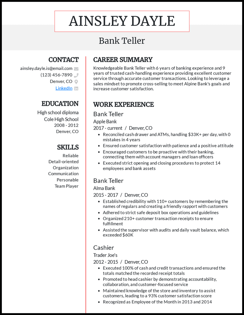 Td Bank Teller Resume Example Myperfectresume Bank2home Com   Bank Teller Resume Example 