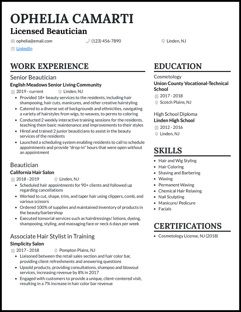 7 Cosmetology Resume Examples That - Beautician Black Resume Example