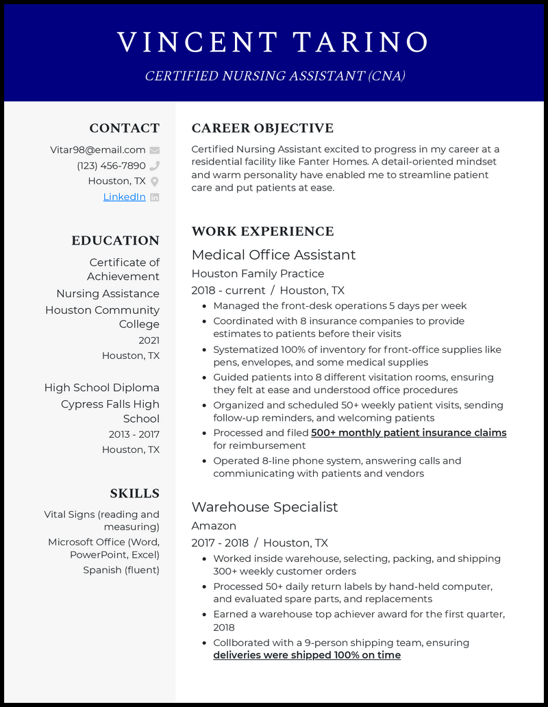 Formal beginner cna resume example