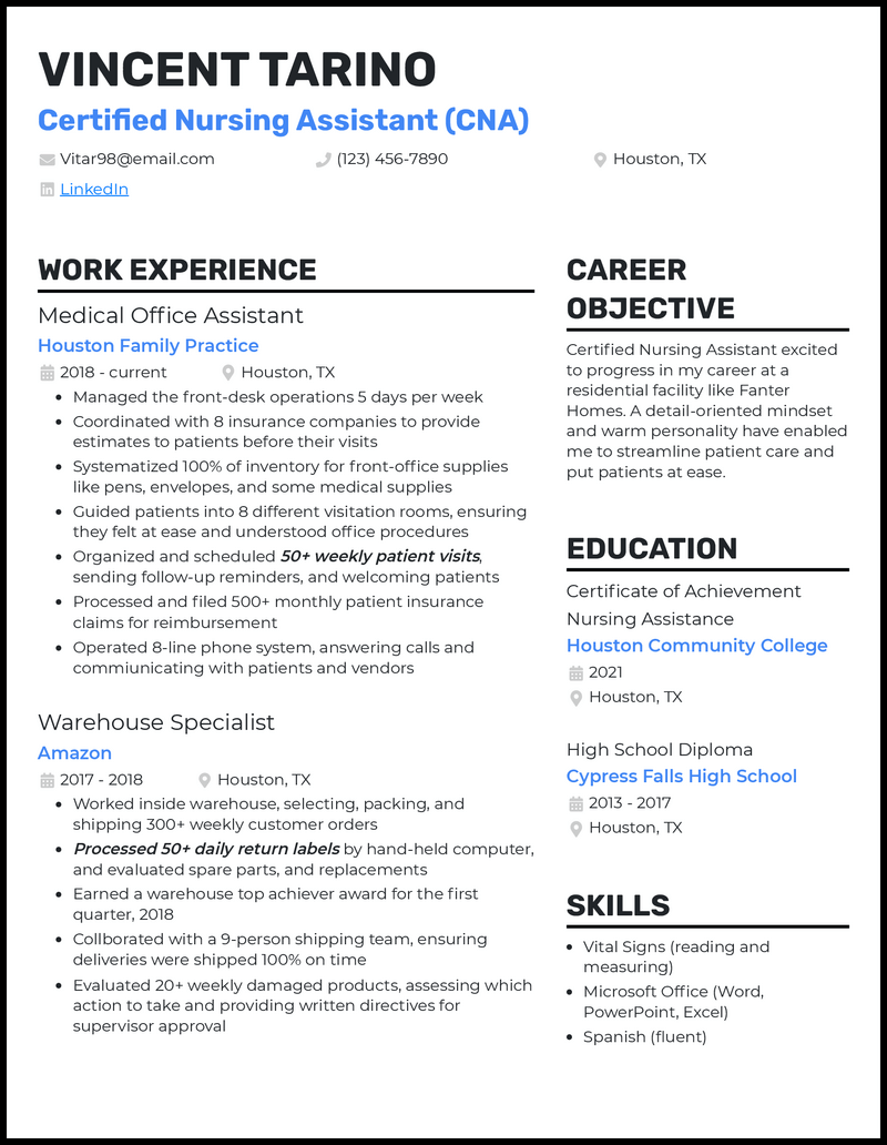 3 Beginner CNA Resume Examples That Got The Job In 2024   Beginner Cna Standout Resume Example 