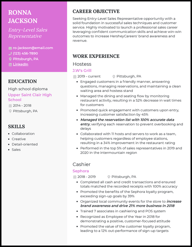 3 Beginner Sales Representative Resume Examples for 2024