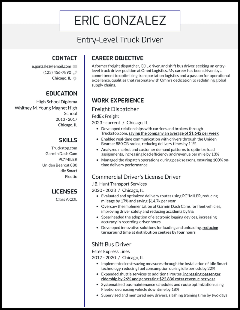 5 Beginner Truck Driver Resume - Beginner Truck Driver 5 Royal Blue Resume Example 