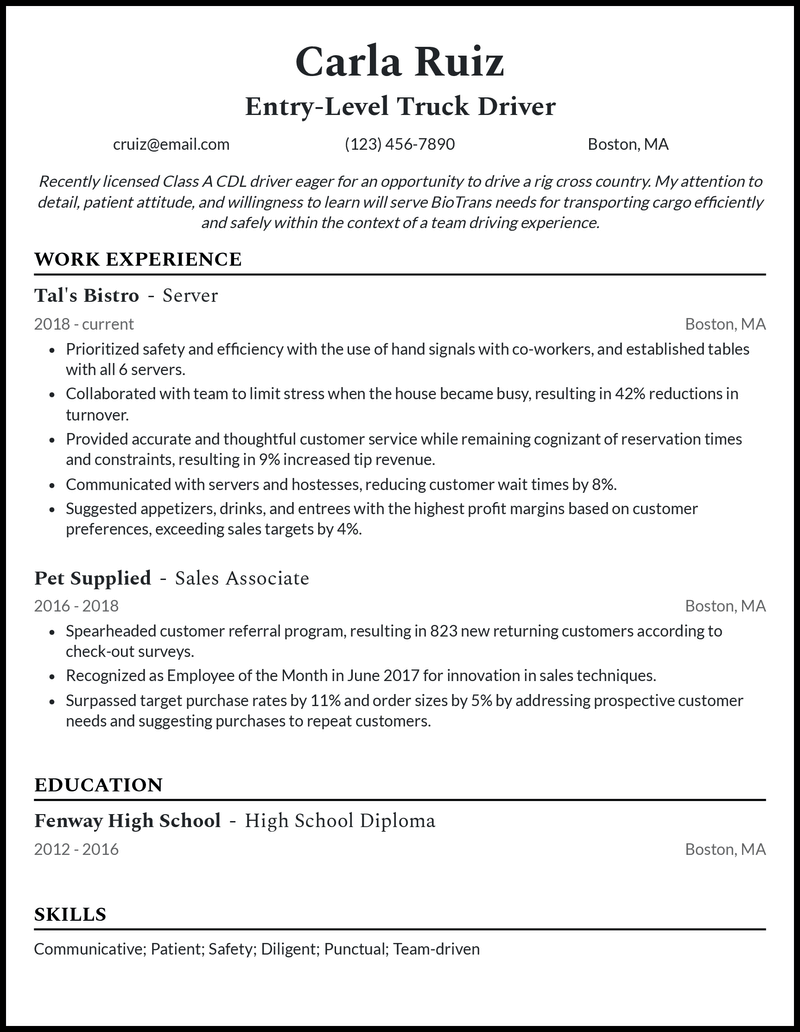 3 Beginner Truck Driver Resume Examples Built for 2024