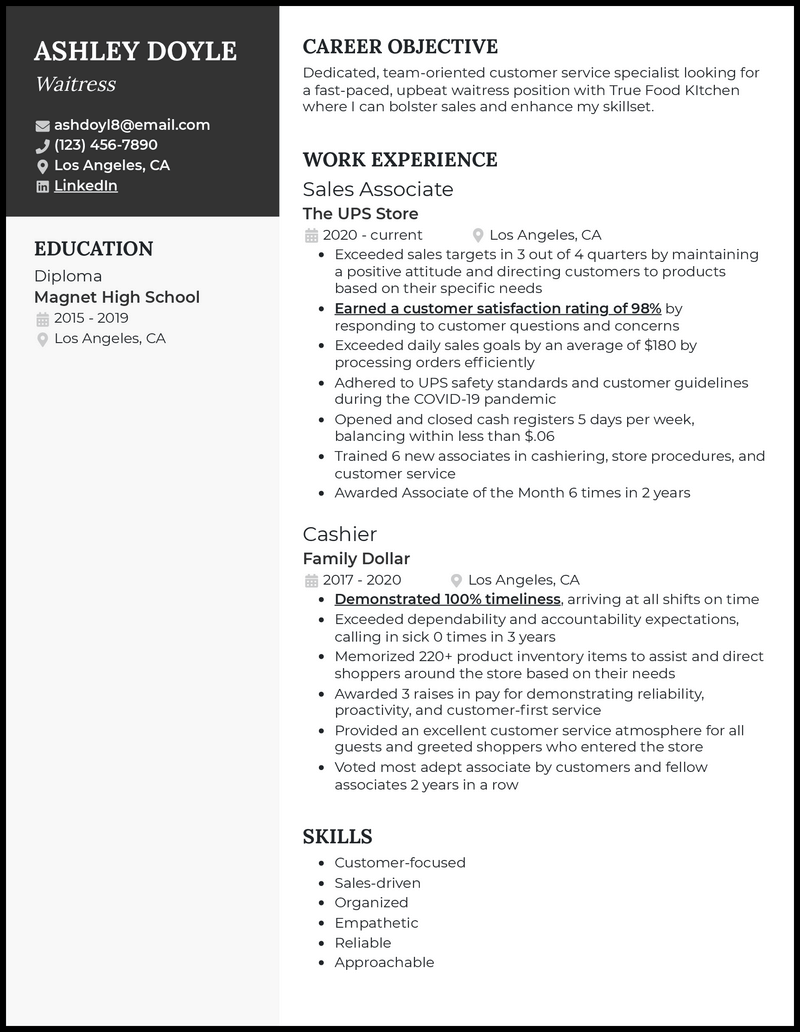 3 Beginner Waitress Resume Examples That Work in 2024