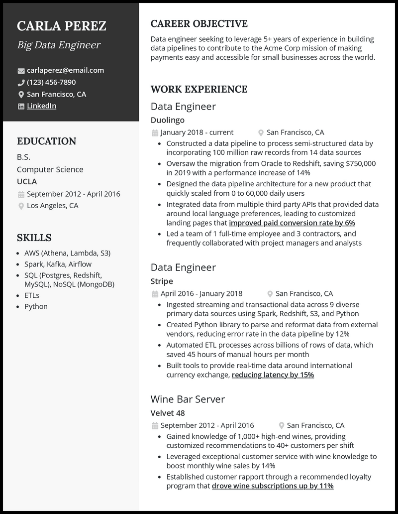 3 Big Data Engineer Resume Examples For 2024 6850