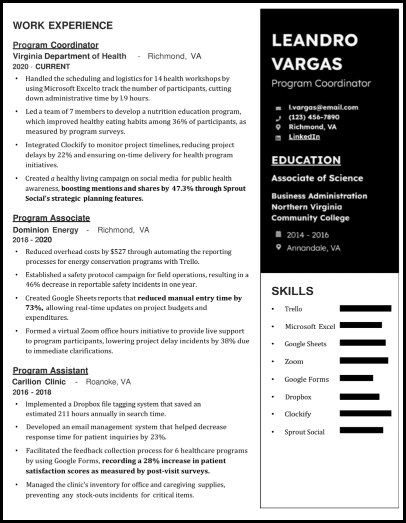 Black and white Word resume template