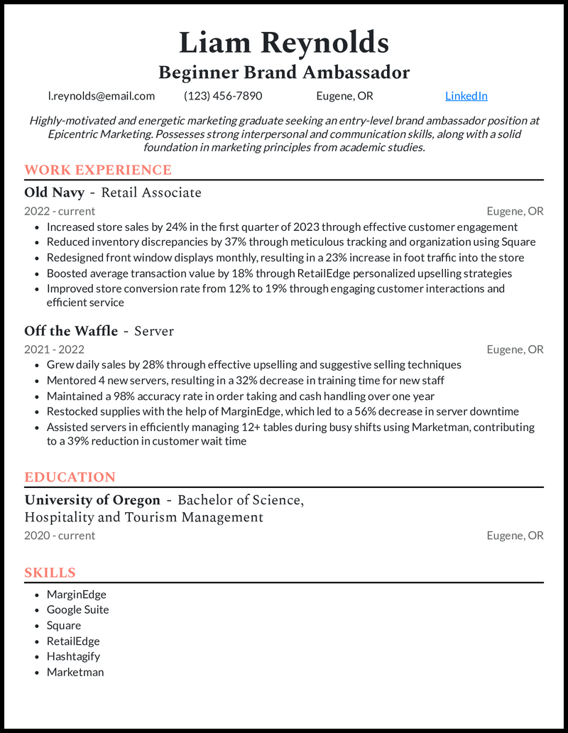 9 Brand Ambassador Resume Examples - Brand Ambassador No Experience Salmon Resume Example 