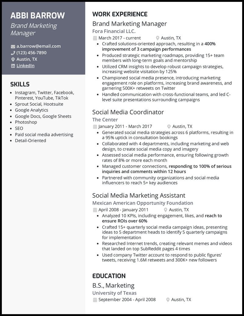 sample resume for facebook