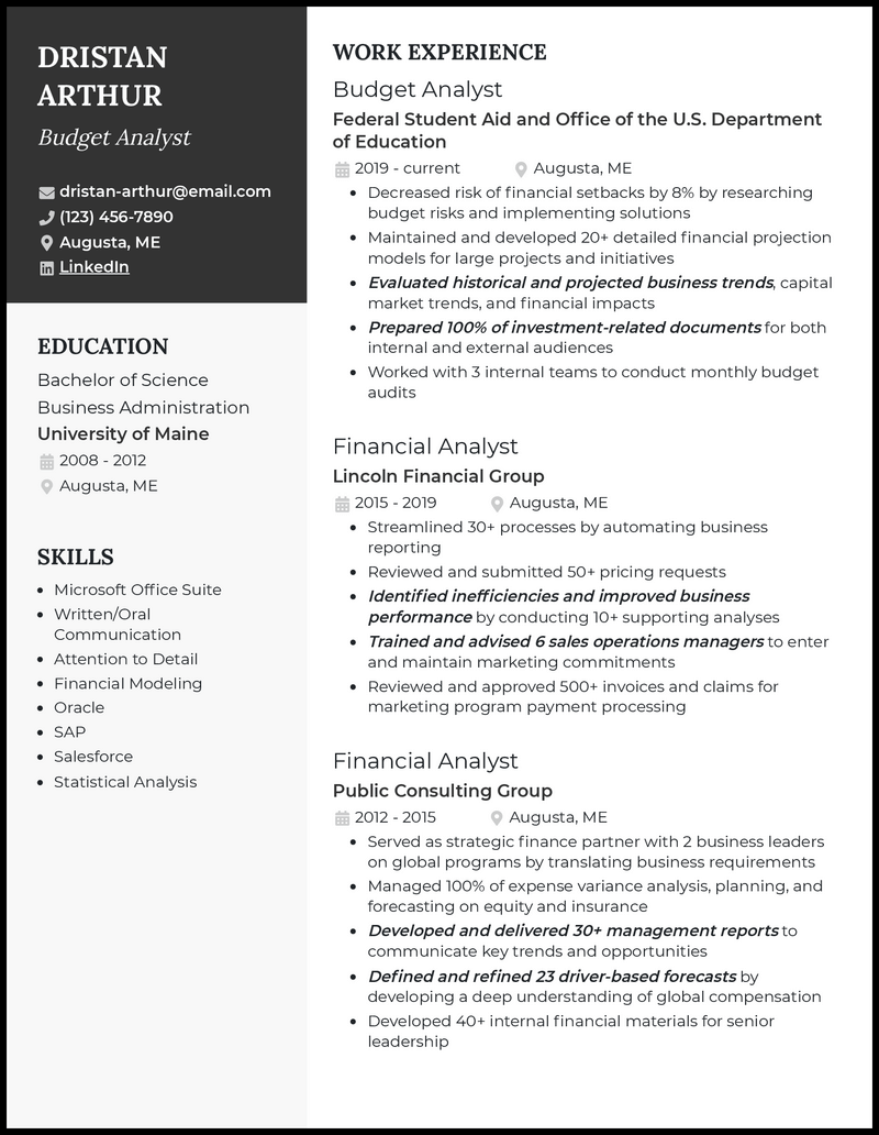 Clean budget analyst resume example