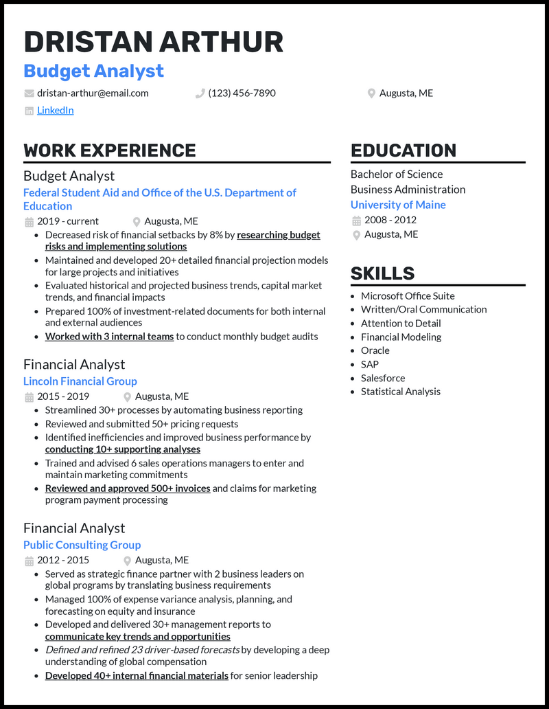 Modern budget analyst resume example