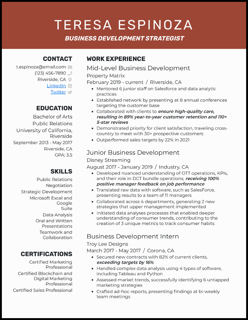 business development executive job description resume