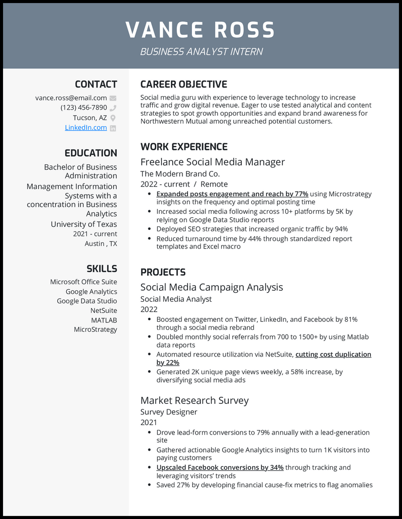 standard business resume format