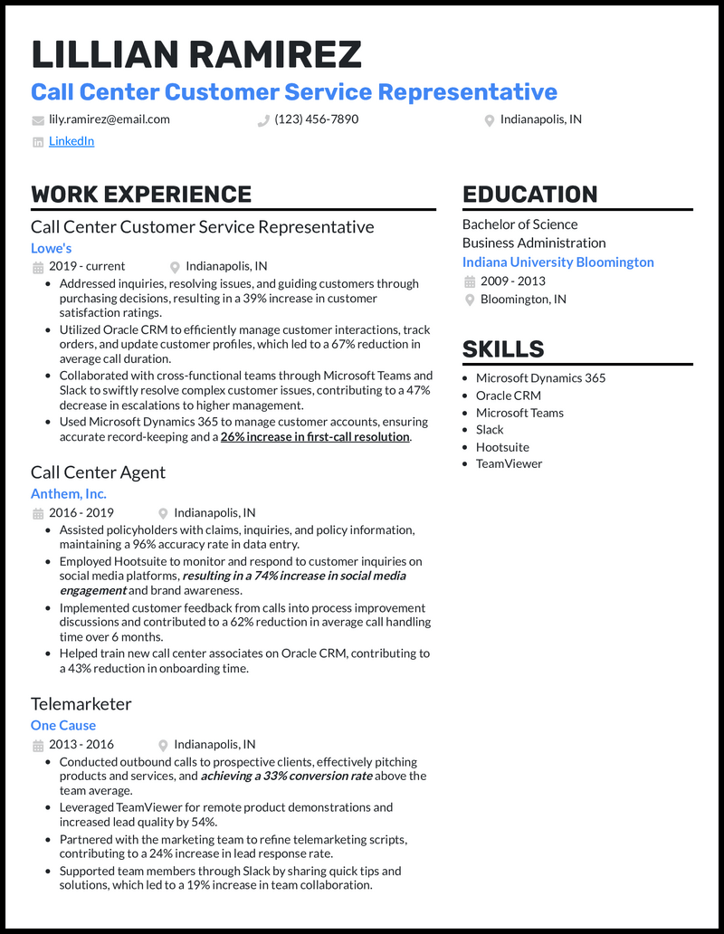 7 Call Center Representative Resume Examples for 2024