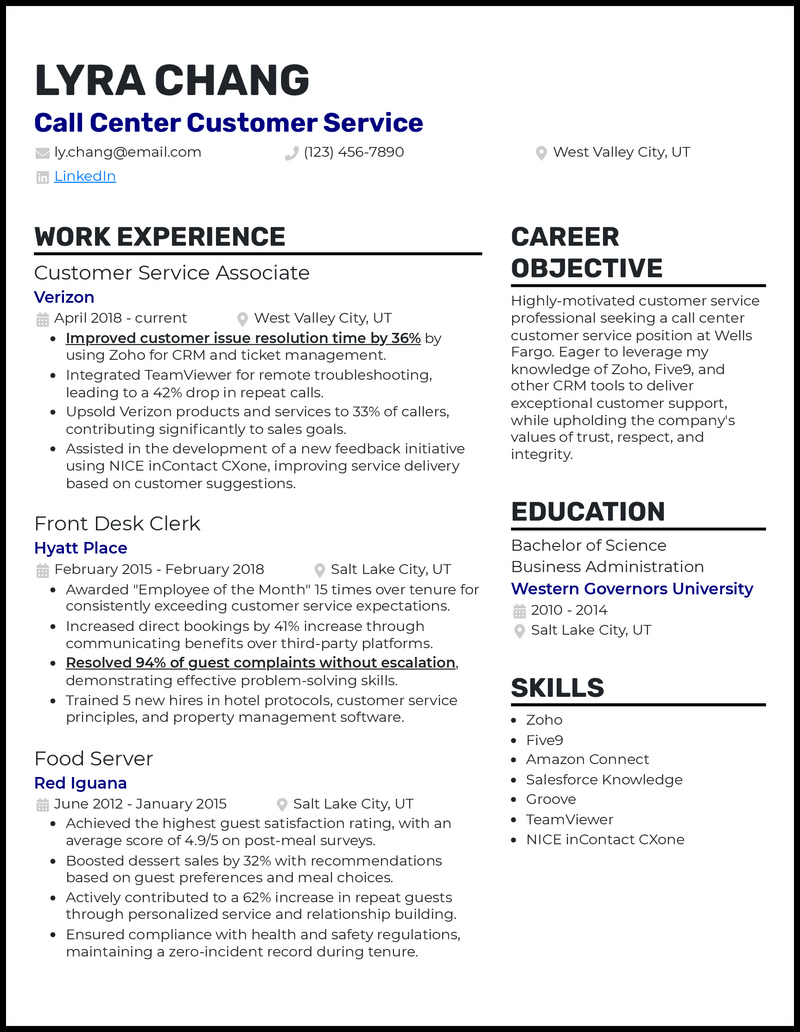 Resume Verbiage For Customer Service   Call Center Customer Service Resume Example 